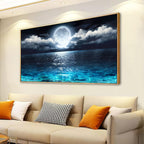 Wall Art Moon Sea Ocean Landscape Picture Canvas Wall Art Print Paintings Modern Artwork for Living Room Wall Decor and Home Décor Framed Ready to Hang,1inch Thick Frame, Waterproof Artwork.