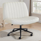 Criss Cross Chair with Wheels Wide Cross Legged Office Desk Vanity Chair Comfy Fabric Armless Adjustable Swivel for Home Computer Task Teddy Pink
