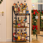 Tiered Wine Rack and Liquor Cabinet, Large Capacity Freestanding Floor Wine Storage Shelf for Red Wine, Champagne & Whiskey, Stepped Bottle Display Stand for Home Bar, Living Room, Corner, Dining Room
