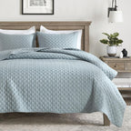 HOME Quilt Set Queen Size Navy Blue, Classic Geometric Diamond Stitched Pattern, Ultra Soft Microfiber Lightweight Bedding Bedspread Coverlet for All Season with 1 Quilt 2 Pillow Shams