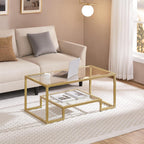 Yaheetech Gold Coffee Table, 42" Rectangular Glass Coffee Table for Living Room, 2-Tier Living Room Tables with Storage Center Tea Tables with Metal Frame for Small Space, Apartment, Office