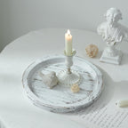 Candle Plate Holder Tray: Round White Wood Decorative Tray Decor - Rustic Farmhouse CoffeeTable Decor - Tealight Pillar Trays for Home Decor