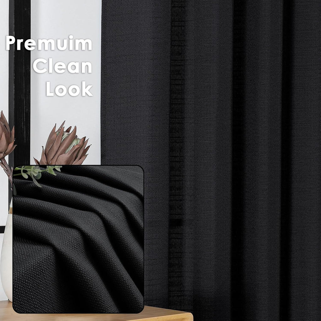 Black Curtains 63 Inch Length 2 Panels Set for Living Room Bedroom, Light Filtering Faux Linen Textured Soft Window Curtain, Airy Soft Rod Pocket cortinas para cuarto, 40Wx63L Inches, 2 Pcs