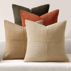 Teal Orange Decorative Throw Pillow Covers 18x18 Inch Set of 4 Boho Corduroy Striped Cushion Cases Modern Farmhouse Patchwork Pillow Cases for Couch Sofa Bedroom Home Decor