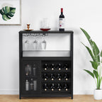 GAOMON Coffee Wine Bar Cabinet with Storage and Detachable Rack, Farmhouse Sideboard and Buffet Cabinet with Glass Holder and Mesh Door, Liquor Coffee Bar Cupboard, Black