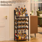 Tiered Wine Rack and Liquor Cabinet, Large Capacity Freestanding Floor Wine Storage Shelf for Red Wine, Champagne & Whiskey, Stepped Bottle Display Stand for Home Bar, Living Room, Corner, Dining Room