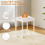 White Vanity Chair, Leather Vanity Stool, Small Stool Chair for Vanity, Square Ottoman Foot Stool, Makeup Vanity Chairs with Thick Padded Seat for Bathroom, Bedroom, Entryway, KFD01W