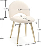Vanity Chair with Adjustable Backrest, Boucle Upholstery Armless Makeup Stool, Cream White Sherpa Vanity Stool with Gold Metal Legs for Bedroom Living Room Kitchen Dinning Room (Gold and White)