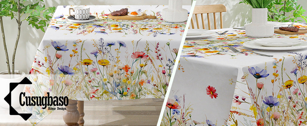 Spring Tablecloth 60x84 Inch for Rectangle Tables - Blooming Flower Spring Decorations for Home - Water Resistant Flower Table Cloth for Party,Table