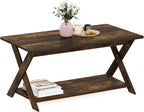 Furinno Modern Simplistic Criss-Crossed Coffee Table, 35.4 in x 19.6 in x 16 in, French Oak Grey