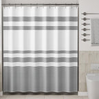 Shower Curtain, Washable Cloth Black Shower Curtain Sets with 12 Shower Curtain Hooks, Fabric Rustic Black and White Striped Curtain, Farmhouse Bathroom Curtains, 72x72 Inches