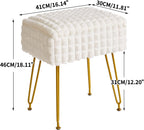Rectangle Vanity Chair with Storage Space, Footrest Footstool Ottoman, Vanity Stool, Dressing Table Chair, with Anti-Slip Feet, for Makeup Room, Bedroom, Square Grid Pattern, White WBD004W