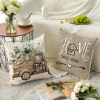 colorlife Bless Our Home Farmhouse Eucalyptus Leaves Throw Pillow Covers, 18 x 18 Inch Truck Home Sweet Home Cushion Case Decorations Set of 4