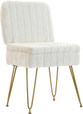 Vanity Chair with Storage, Comfy Ottoman with Folding Back, Faux Fur Vanity Stool with 4 Metal Legs for Make Up, Furry Padded Seat with Anti-Slip Feet for Bedroom Dressing Room