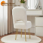 Vanity Chair with Storage and Folding Back, Faux Fur Square Storage Chair, Vanity Stool Chair with 4 Metal Legs for Bedroom, Living Room and Makeup Stations, 13.4"x 15"x 30", White
