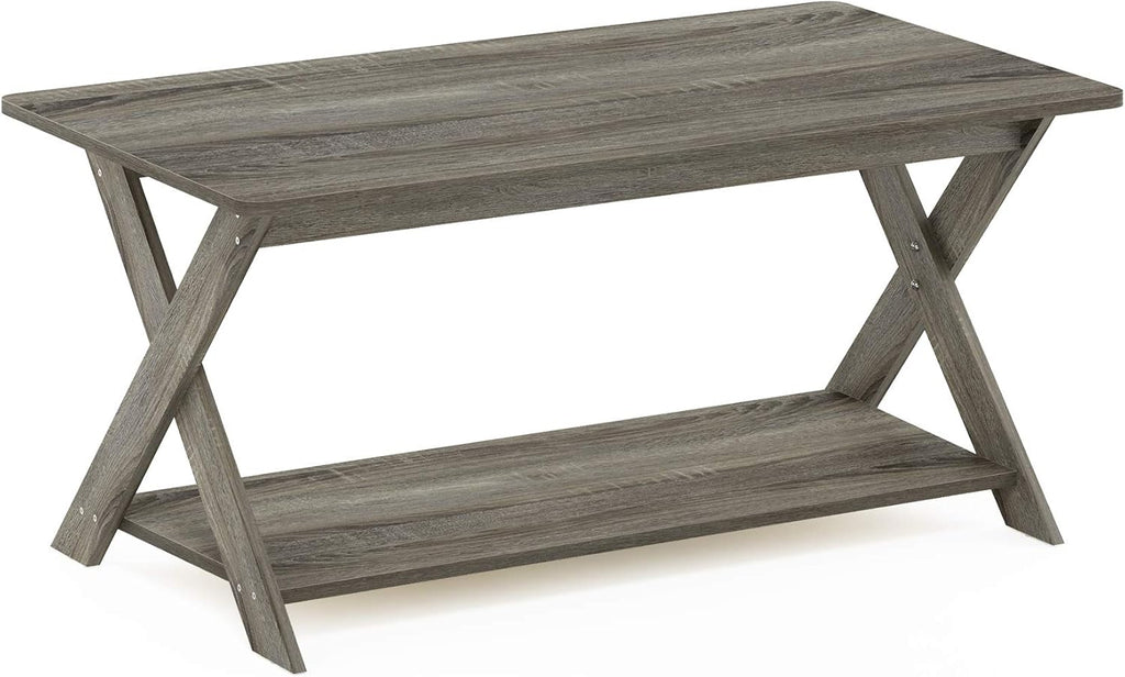 Furinno Modern Simplistic Criss-Crossed Coffee Table, 35.4 in x 19.6 in x 16 in, French Oak Grey