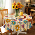 Round Tablecloth, Summer Tablecloths Polyester Waterproof Stain Wrinkle Free, Indoor and Outdoor Table Cover for Kitchen Party Dining Table