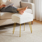Rectangle Vanity Chair with Storage Space, Footrest Footstool Ottoman, Vanity Stool, Dressing Table Chair, with Anti-Slip Feet, for Makeup Room, Bedroom, Square Grid Pattern, White WBD004W