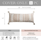 BlissBlush 14x36 Lumbar Pillow Cover for Bed, Rectangular Long Decorative Throw Pillowcase, Boho Accent Cushion with Tufted Pattern and Tassels, Cream Beige Neutral (Cover Only)