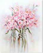 Pink Flowers Canvas Wall Art: Abstract Bouquet in Vase Artwork Prints for Teen Girl Bedroom Pink Floral Picture Poster Bathroom Decor 12" x 15"