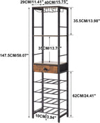 IBUYKE Wine Rack Freestanding Floor, Bar Cabinet for Liquor and Glasses,4-Tier Wood Coffee Bar Cabinet,Glass Holder and Storage Drawer for Home Bar Kitchen Living Room,Rustic Brown UTMJ905H