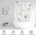 Watercolor Floral Shower Curtain, Sage Green Beige Flower Shower Curtain for Bathroom, Modern Minimalist White Waterproof Fabric Shower Curtain Set 72x72 Inch