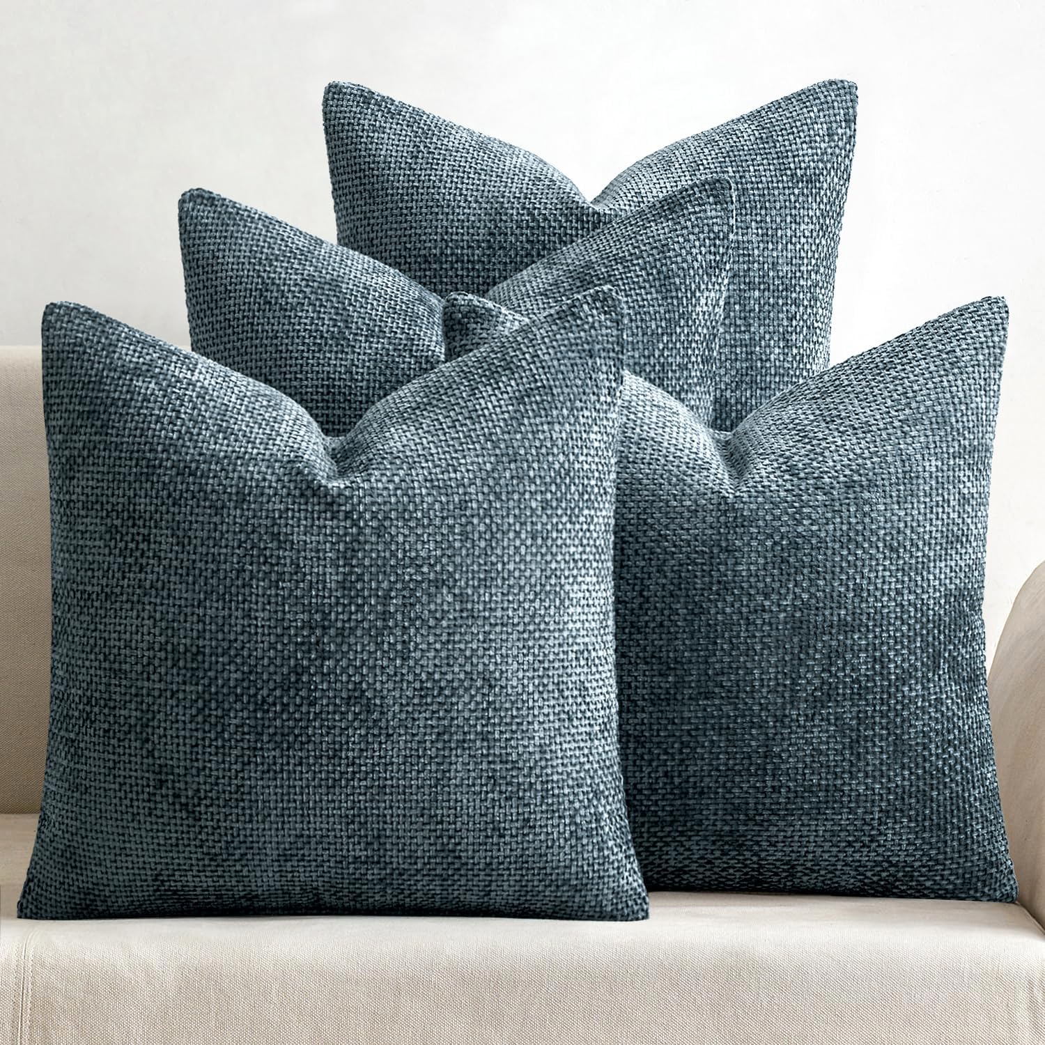 Pack of 4 Couch Throw Pillow Covers 18x18 Inch Neutral Soft Decorative Chenille Pillow Covers Farmhouse Boho Cushion Covers for Mid Century Modern Spring Home Decor Sofa Bedroom Living Room