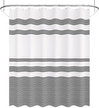 Shower Curtain, Washable Cloth Black Shower Curtain Sets with 12 Shower Curtain Hooks, Fabric Rustic Black and White Striped Curtain, Farmhouse Bathroom Curtains, 72x72 Inches