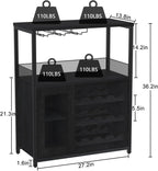 GAOMON Coffee Wine Bar Cabinet with Storage and Detachable Rack, Farmhouse Sideboard and Buffet Cabinet with Glass Holder and Mesh Door, Liquor Coffee Bar Cupboard, Black