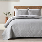 HOME Quilt Set Queen Size Navy Blue, Classic Geometric Diamond Stitched Pattern, Ultra Soft Microfiber Lightweight Bedding Bedspread Coverlet for All Season with 1 Quilt 2 Pillow Shams