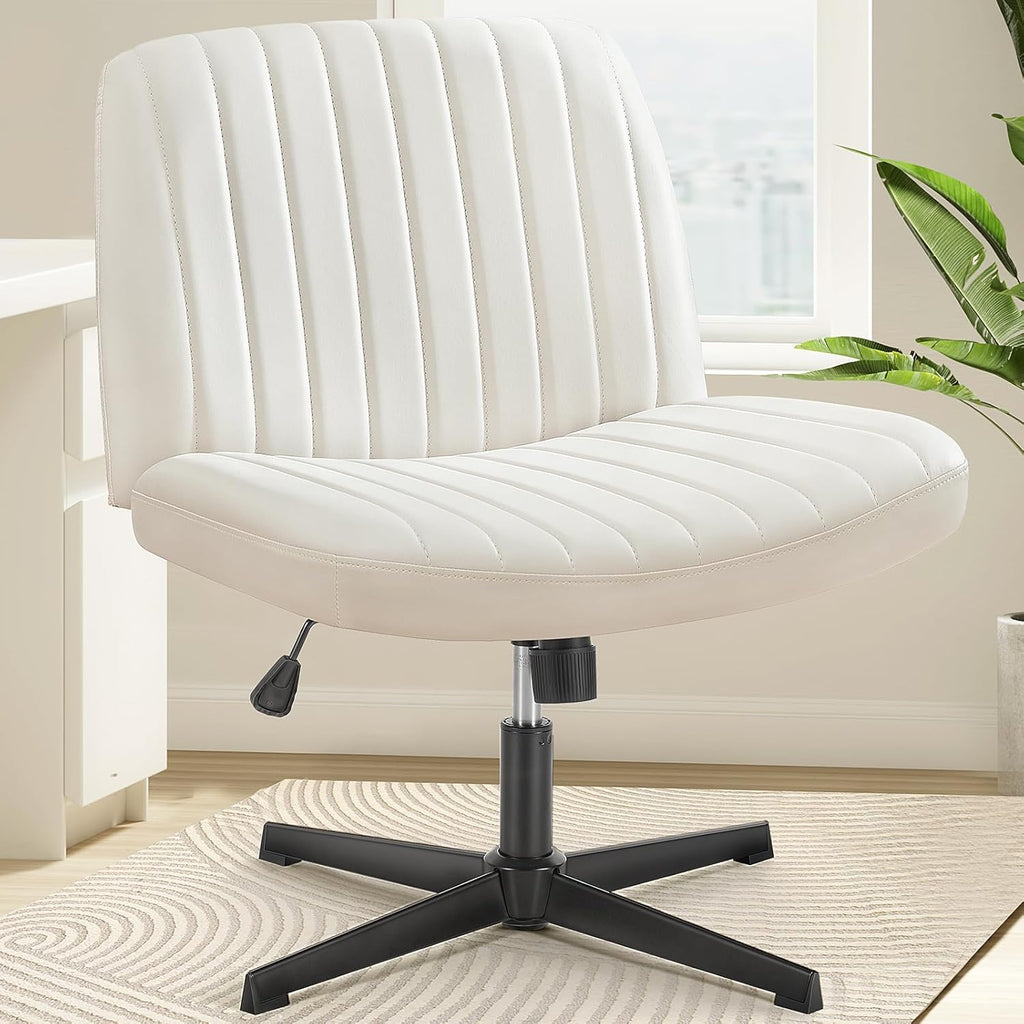 Criss Cross Chair with Wheels Wide Cross Legged Office Desk Vanity Chair Comfy Fabric Armless Adjustable Swivel for Home Computer Task Teddy Pink