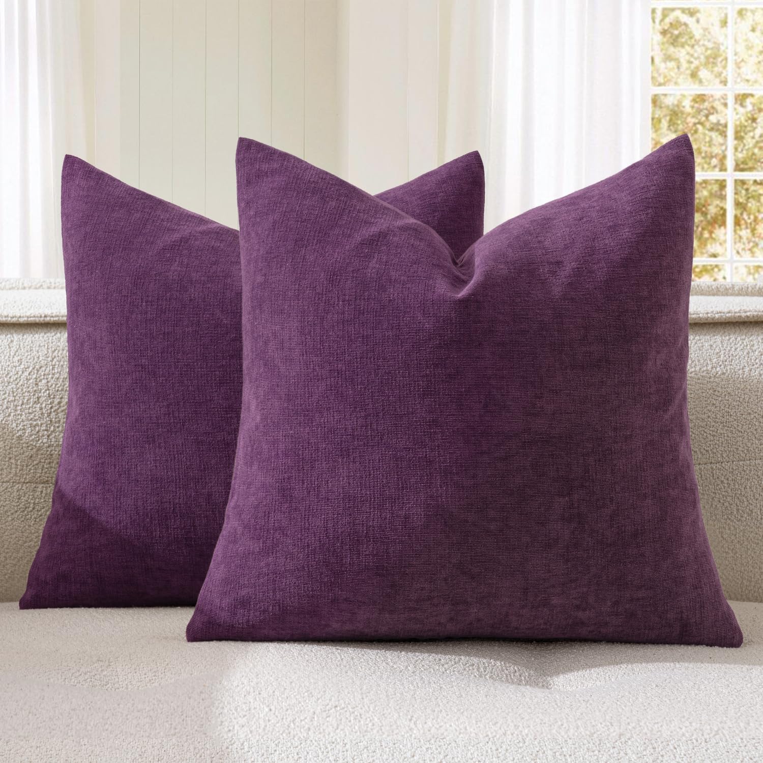 Olive Green Couch Pillow Covers 18x18 Inch, Set of 2 Soft Chenille Decorative Square Throw Pillow Covers Farmhouse for Sofa Living Room Bed