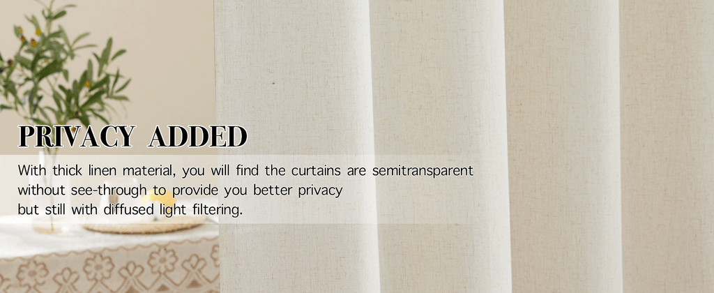 Natural Linen Curtains 84 inch Long 2 Panels Set, Grommet Top Thick Linen Burlap Semi Sheer Vertical Drapes Privacy Assured with Light Filtering for Bedroom/Living Room, W55 x L84