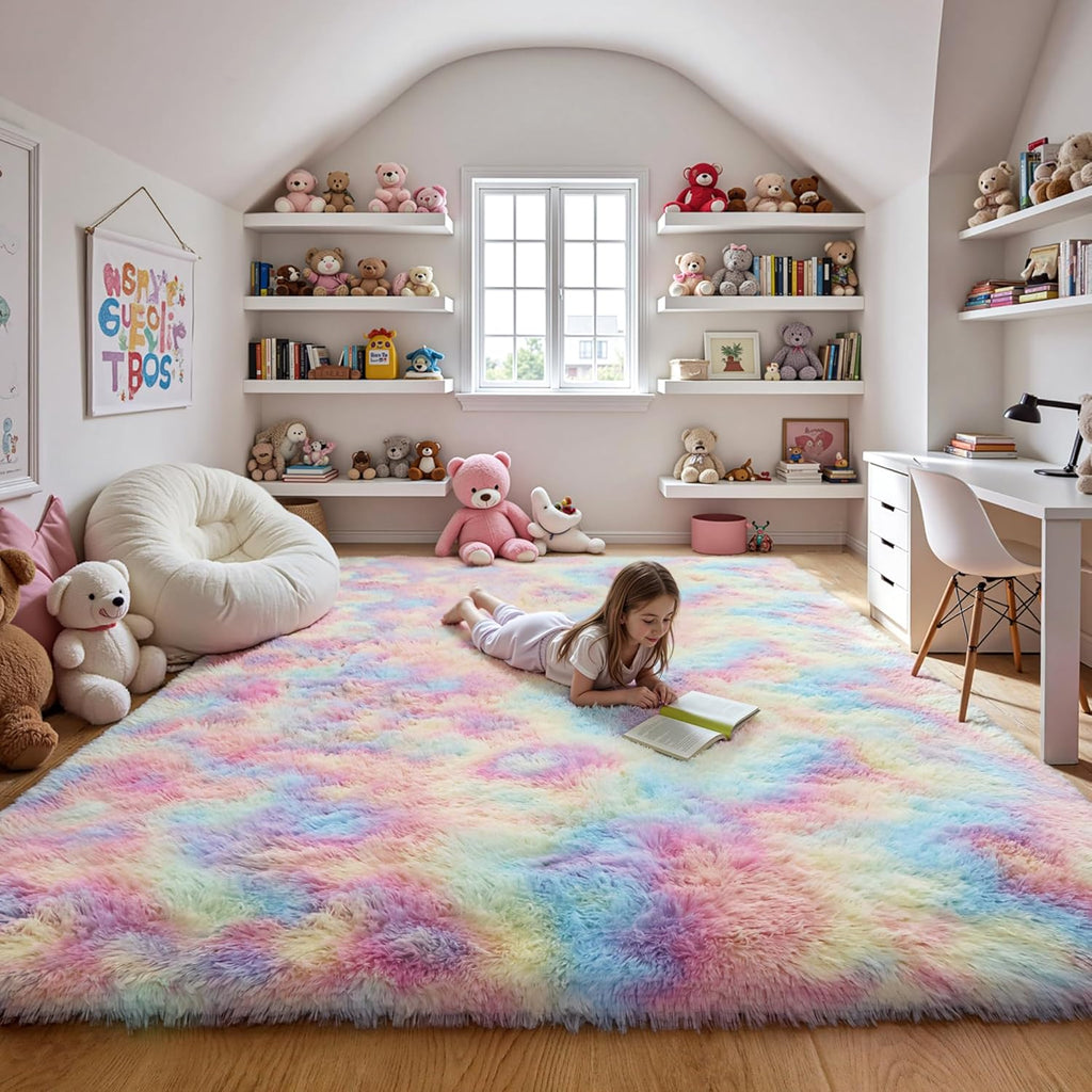 Pink Fluffy 4x6 Area Rugs for Bedroom Girls, Soft Washable Fuzzy Furry Shag Rug for Kids Room, Nursery, Dorm Decor, Cute Plush Carpet for Baby Toddler