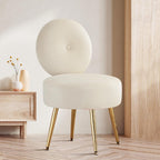 Armless Vanity Chair for Makeup Room, Velvet Vanity Stool with Back, Living Room Chair with Solid Metal Legs for Bedroom, Study Room, Vanity(Khaki)