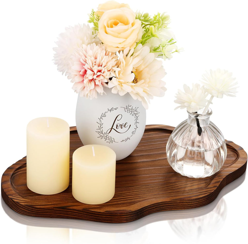 Small Decorative Tray Wood Decorative Serving Tray for Candles Perfume, Cloud Wooden Jewelry Tray Trinket Dish, Wooden Trays for Coffee Table Home Decor