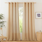 Natural Linen Curtains 84 inch Long 2 Panels Set, Grommet Top Thick Linen Burlap Semi Sheer Vertical Drapes Privacy Assured with Light Filtering for Bedroom/Living Room, W55 x L84
