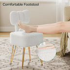 Small Vanity Chair with Storage and Folding Back, 14.2" D x 12.6" W x 28.3" H Soft Storage Ottoman, Footrest Stool, Teddy Fleece Vanity Stool for Makeup, Bedroom, Living Room, White