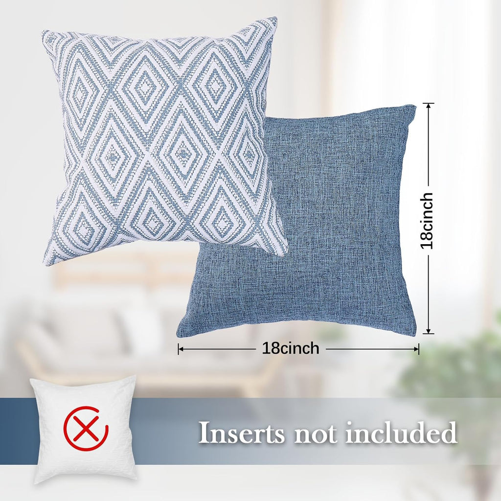 HPUK Decorative Throw Pillow Covers Set of 4 Square Couch Pillows Linen Cushion Cover for Couch Sofa Living Room, 18"x18" inches, Blue