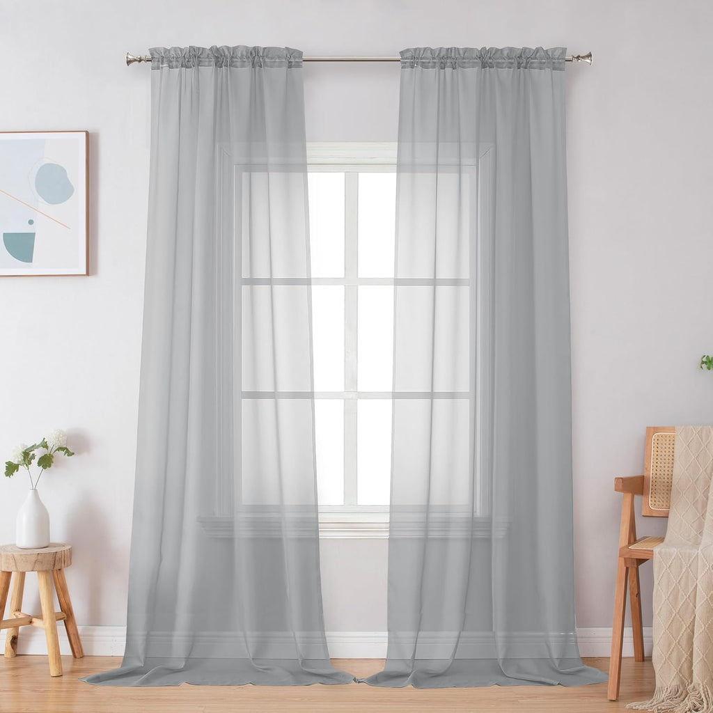 Black Sheer Curtains 84 Inches Long, Light Filtering Rod Pocket Solid Color Window Sheer Curtain Panels, Elegant Curtains & Drapes for Living Room, Bedroom 2 Panels (Black, 42" W x 84" L)