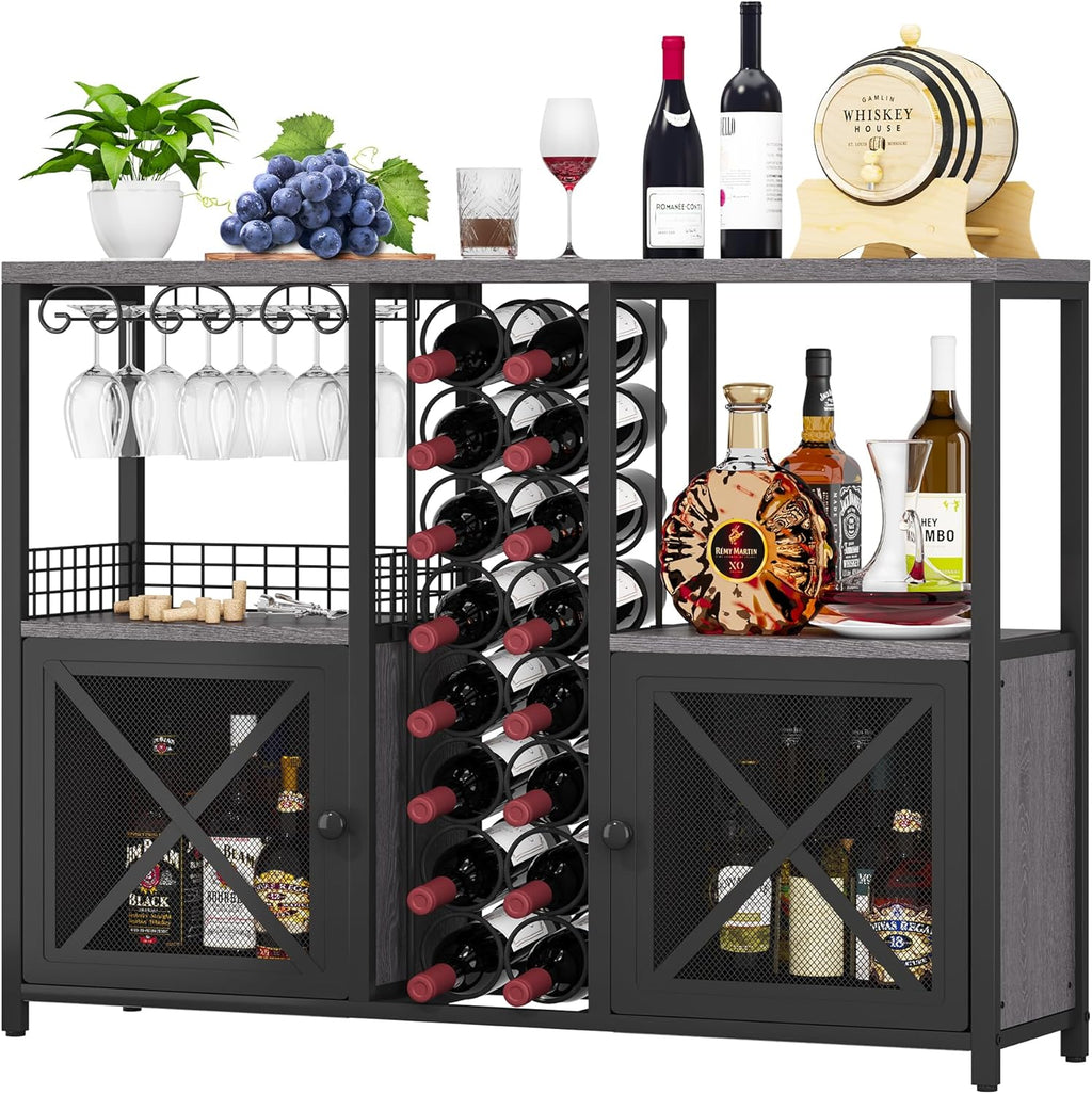 Mini Bars for Home, Wooden Coffee Bar Cabinet, Modern Liquor Cabinet for Liquor and Glasses, Farmhouse Buffet Wine Cabinet with Storage Sideboard for Home Kitchen Dining Room