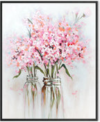 Pink Flowers Canvas Wall Art: Abstract Bouquet in Vase Artwork Prints for Teen Girl Bedroom Pink Floral Picture Poster Bathroom Decor 12" x 15"
