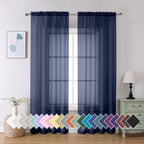 Sheer Navy Blue Curtains 84 inch Length 2 Panels Set, Airy Soft-Touching Rod Pocket Voile Drapes for Living Room/Bedroom, Each 40W x 84L