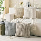 Set of 4 Neutral Decorative Throw Pillow Covers 18x18 Inch Corduroy Pillow Covers for Bed Couch Sofa Living Room Soft Square Cushion Cases