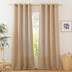 Natural Linen Curtains 84 inch Long 2 Panels Set, Grommet Top Thick Linen Burlap Semi Sheer Vertical Drapes Privacy Assured with Light Filtering for Bedroom/Living Room, W55 x L84