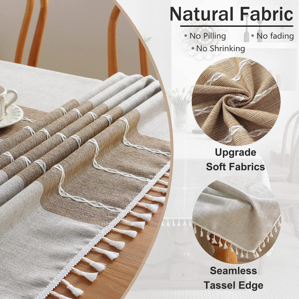 Tablecloths for Rectangle Tables, Cotton Linen Table Cloth Waterproof Tablecloth Wrinkle Free Farmhouse Dining Tables Cover, Soft Fabric Table Cloths with Tassels, Brown, 55" X 70", 4-6 Seats