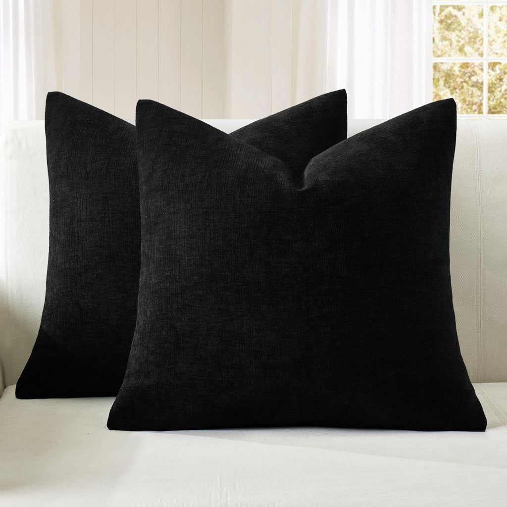 Olive Green Couch Pillow Covers 18x18 Inch, Set of 2 Soft Chenille Decorative Square Throw Pillow Covers Farmhouse for Sofa Living Room Bed