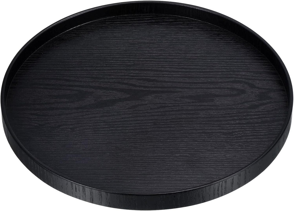 Wood Serving Tray 8 Inch, Round Decorative Platter for Home Decor Kitchen Table Candle Holder, Black