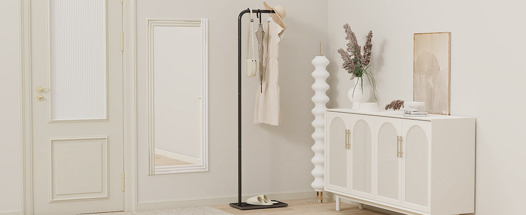 Metal Coat Rack Freestanding, Stable Clothing Rack with Rock Base, Coat Tree Suitable for Bedroom, Hallway, Office, 70.8 Inches High, Black