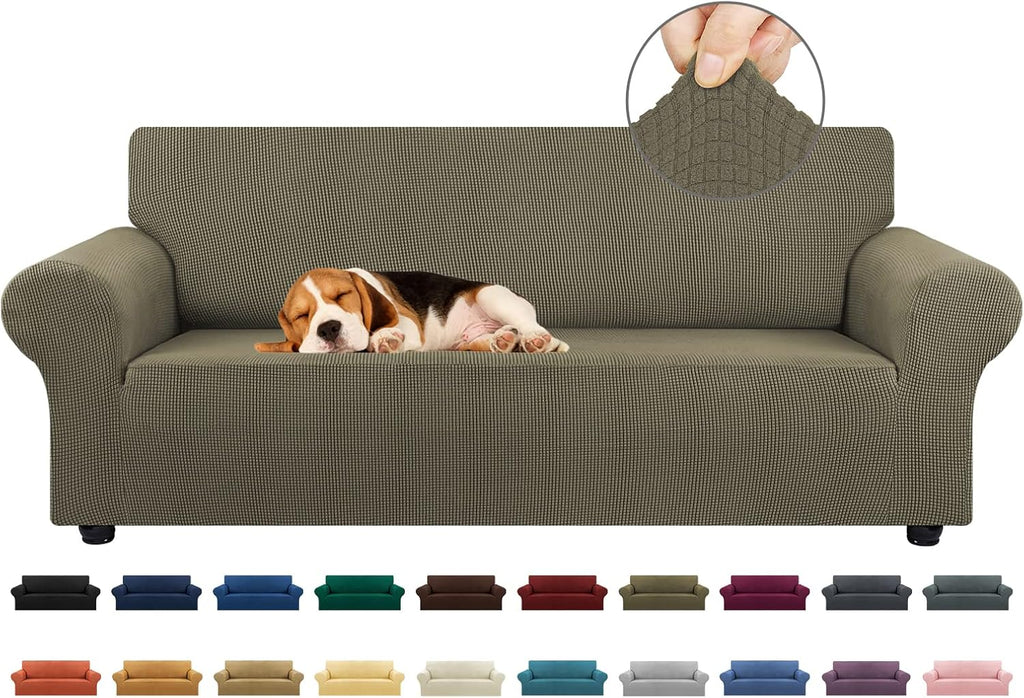 Stretch Sofa Cover Slipcover ，Couch Covers for 3 Cushion Couch Sofa pet Friendly (78"-94") Furniture Protector Sofa with Elastic Bottom for Kids,Dog, Jacquard Small Checked(Large,Black)